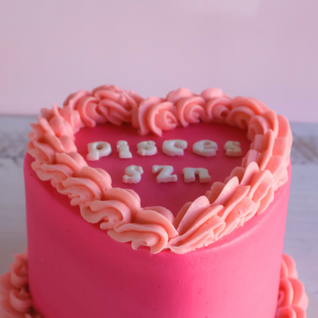 Pisces SZN Vintage Heart Cake - Hot Pink - The Cupcake Queens