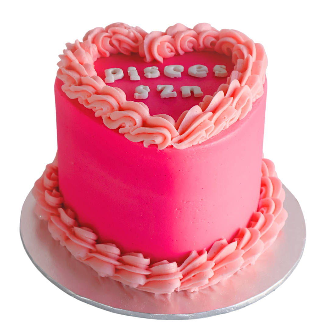Pisces SZN Vintage Heart Cake - Hot Pink - The Cupcake Queens