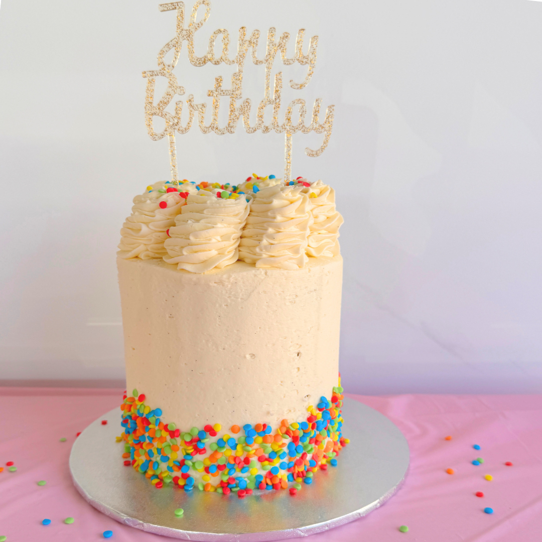 Gold Glitter 'Happy Birthday' Acrylic Cake Topper - The Cupcake Queens
