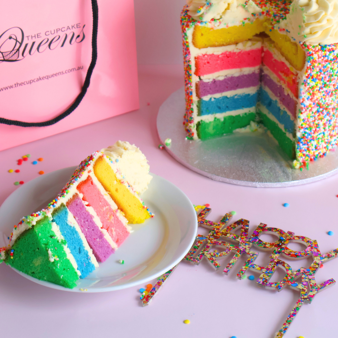 Rainbow Confetti 'Happy Birthday' Acrylic Cake Topper - The Cupcake Queens