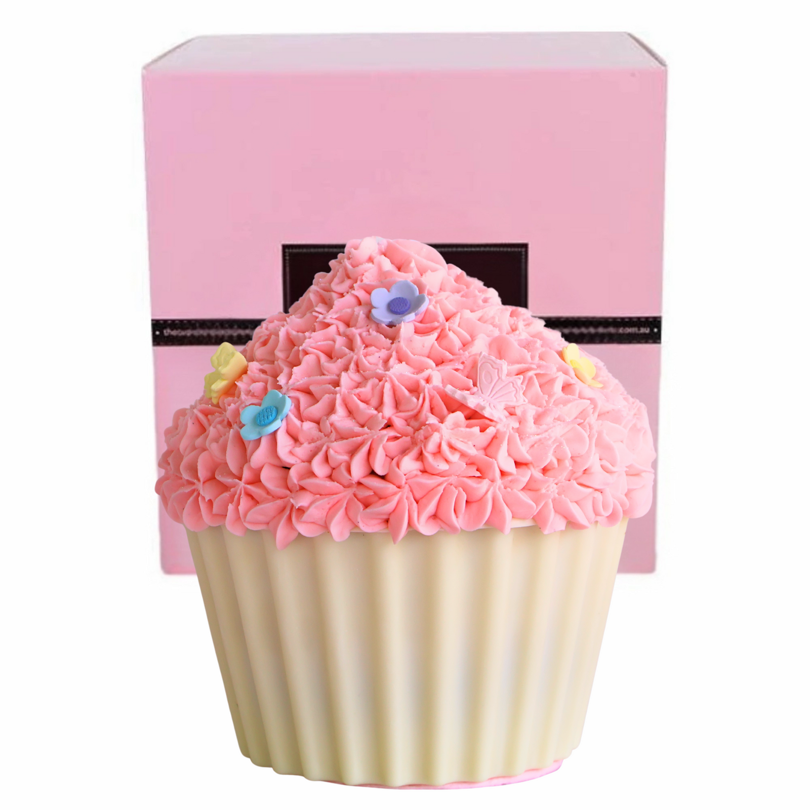 Pink Vanilla Giant Cupcake Cake with Butterflies and Blossom Flowers - The Cupcake Queens
